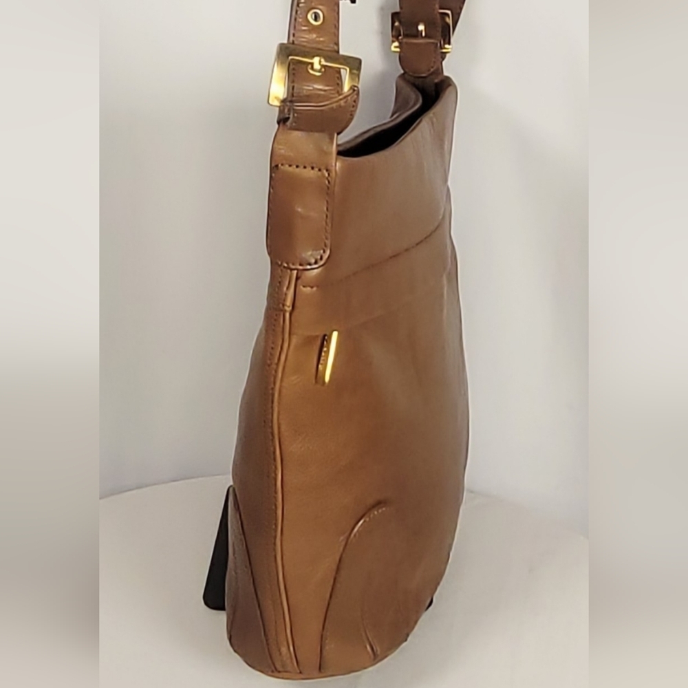 👜 Vintage Tan Leather Crossbody Bag Minimalist Shoulder Purse Adjustable Strap - Picture 5 of 5